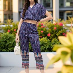 Pannkh Printed V-Neck Overlap Top With Trousers Co-Ords-picture-11