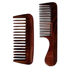 RUFIYS Set Of 2 Rosewood Wooden Comb For Hair Growth & Dandruff Brown-6