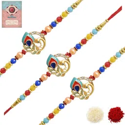 MEIRA JEWELLERY Set Of 3 Rakhi With Roli Chawal & Greetings Card Set-image-61