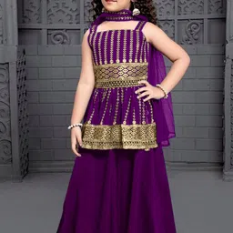 BAESD Girls Geometric Woven Design Sleeveless A-Line Kurti With Palazzos & Dupatta-54