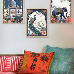 Kotart Brown & Navy Blue 3 Pieces Religious Wooden Wall Arts-picture-49
