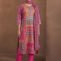 Anouk Women Printed Regular Thread Work Kurta with Trousers & With Dupatta-45