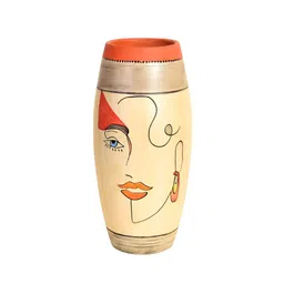 AAKRITI ART CREATIONS Beige & Red Artistic Face Motif Terracotta Jar Vase-image-88