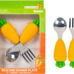 BPA Free Non-Toxic Carrot Themed Stainless-Steel Spoon and Fork for Baby Feeding - Stainless Steel-image-15