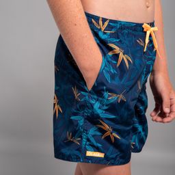 olaian Boys’ surfing swim shorts with pockets - 100 Stories navy blue bamboo image 3