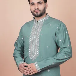 Ethnico by laxmi Men Embroidered Regular Thread Work Kurta with Pyjamas Kurta Sets image 4