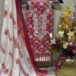 SALWAR STUDIO Floral Embroidered Sequinned Cotton Unstitched Dress Material-image-55