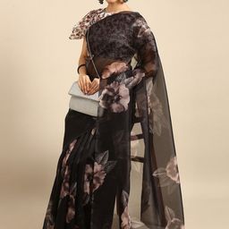 HERE&NOW Floral Printed Organza Saree-image-120