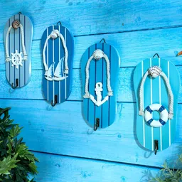 eazy wagon Blue & White Slipper Shaped Helm Beach Wall Hooks-image-3