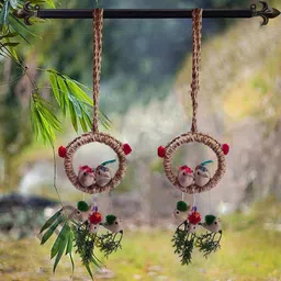 The Shine Store Set of 2 Multicoloured Artificial Bird Nest with Grass Jute Wall Decor-27
