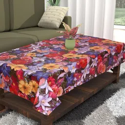 Dakshya Industries Red Floral Waterproof Plastic 4-Seater Table Cover-54