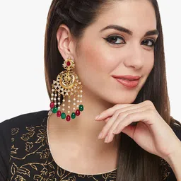 Anouk Gold Plated Cubic Zirconia Studded Contemporary Drop Earrings-43