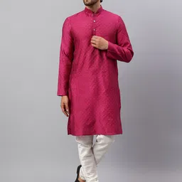 Latest Chikan Garments Men Embellished Pastels Jacquard Kurta-picture-6