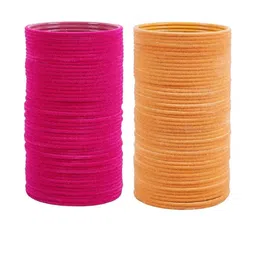 Guddan Set of 96 Rani & Peach Metal Velvet Bangles-image-84