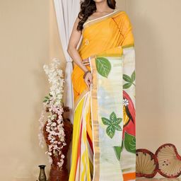PuJoy Kalamkari Zari Pure Cotton Taant Saree-image-32