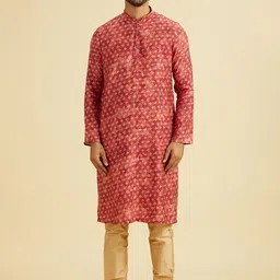 Manyavar Floral Printed Mandarin Collar Straight Kurta With Pyjamas & Jacket-image-46