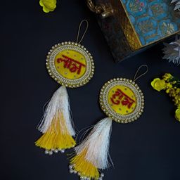 RR Crafts Yellow & White 2 Pieces Subh Labh Hanging Festive Decor-27