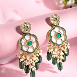 ASMITTA JEWELLERY 18K Gold-Plated Stone Studded Floral Drop Earrings-picture-21