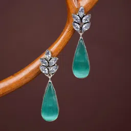 Anvik Silver-Plated American Diamond Teardrop Shaped Drop Earrings-55
