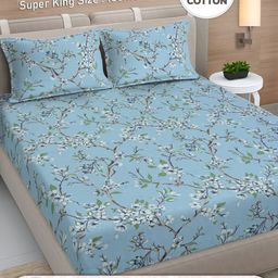Myntra Elegant Homes Blue & Green 300 TC Cotton King Bedsheet Set 2.70 m x 2.70 m-image-65
