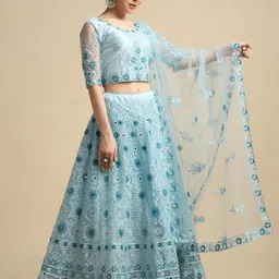 KALINI Embroidered Net Semi Stitched Lehenga & Unstitched Blouse With Dupatta image 3