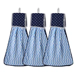 Kuber Industries Blue 3 Pcs Printed Microfiber Wash Basin Napkin Towel With Hanging Loops-90