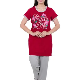 E-MAX Women Maroon Cotton Blend Night suits-picture-22