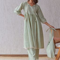 The Yellow Bow Moss Printed Tie-up Neck Tunic With Palazzo Co-Ords Set-image-10