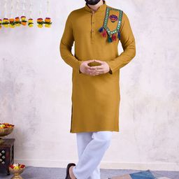 SHUBHVASTRA Men Embroidered Flared Sleeves Mirror Work Anarkali Kurta-14