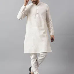 Latest Chikan Garments Men Embellished Pastels Jacquard Kurta-picture-43
