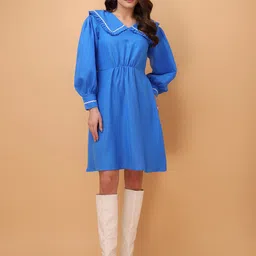 PURVAJA Solid V-Neck Cotton Fit & Flare Above Knee Dress-image-40