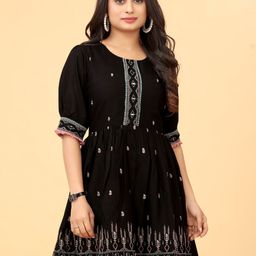 Moda Rapido Women Ethnic Motifs Embroidered Puff Sleeve A-Line Dress-picture-30