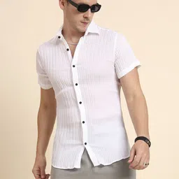 HERE&NOW Men Classic Textured Regular Fit Shirt-image-92
