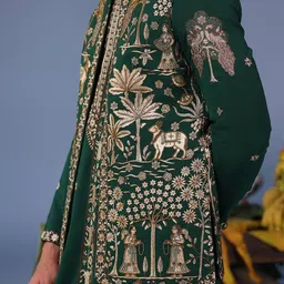 KALPRAAG Men Floral Embroidered Regular Sequinned Kurta with Trousers & With Dupatta image 3