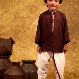 MIRALI Boys Band Collar Pure Cotton Kurta With Dhoti Pant-image-11