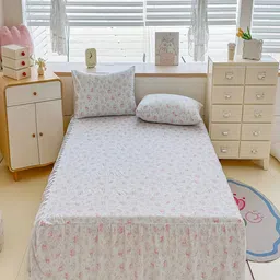JC HOME Blue & Pink Floral 140 TC Fitted Super King Bedsheet Set-2 m x 2.20 m-picture-14