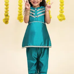 Cutiekins Boys Floral Yoke Design Regular Gotta Patti Kurti with Trousers-picture-37
