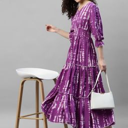 Femvy Printed V-Neck Tiered Fit & Flare Maxi Dress-picture-25