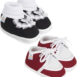 Neska Moda 3 To 12 Months Baby Boys & Baby Girls Set of 2 Pair Cute Soft Cotton Pre-Walker Booties (Toe to Heel Length - 12 cm, Black, Maroon)-19