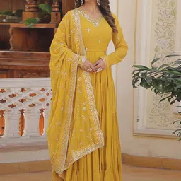 Fashion Basket Embroidered Gown Maxi Ethnic Dress With Dupatta-image-117