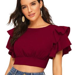 DHRUVIL IMPEX Solid Flared Sleeves Crop Top-image-47