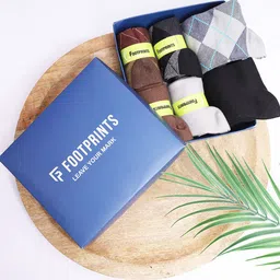 FOOTPRINTS Men Pack Of 6 Checked Calf-Length Socks-36