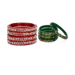 SOMIL Set Of 8 Red Alloy Artificial Stones and Beads Antique Bangles-image-73