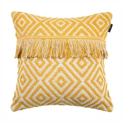 Ode & Cleo Mustard & White Set of 3 Abstract Square Cushion Covers image 4
