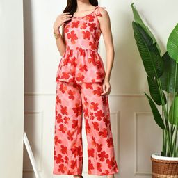 FLYING FEST Floral Printed Top With Trousers Co-Ords-image-81
