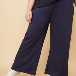 max Women Plus Size Solid Wide Leg Sports Track Pants-22
