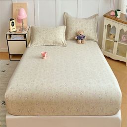 JC HOME Beige & Pink Floral 140 TC Queen Bedsheet with 2 Pillow Covers-image-58