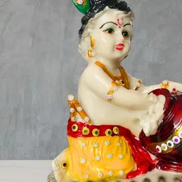 DARIDRA BHANJAN Cream Coloured & Yellow Religious Marble Krishna Idol Showpiece-image-59
