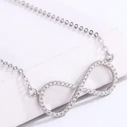 DIVASTRI Stainless Steel Silver-Plated CZ Studded Infinity Shaped Pendants With Chains-26