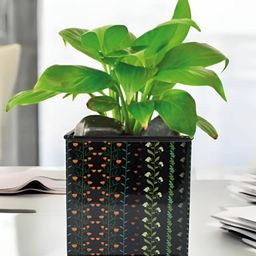 VoiDrop Black Floral Printed Desk Flower Planter-24